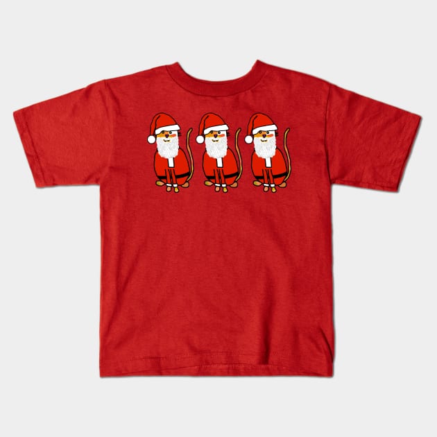 Three Christmas Cats Dressed as Santa Claus Kids T-Shirt by ellenhenryart